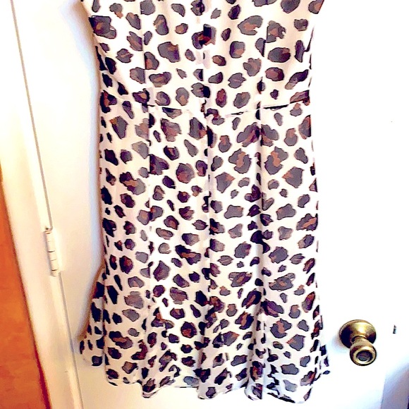 Fitted Flouncy Blk Brown White Cheetah Print Dress - Picture 8 of 8